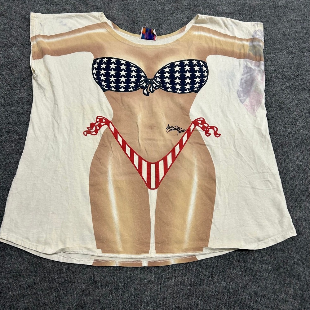 L.A. Imprints T-Shirt Womens OS White Cotton Bikini Body Graphic Novelty USA
